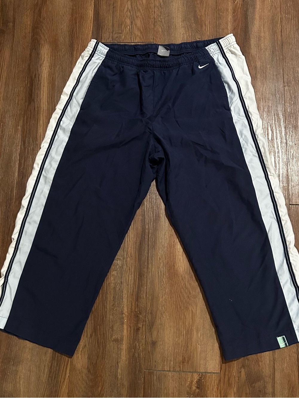 Nike Y2K Capris Track Pants Navy White Logo Large Embroidered Swoosh